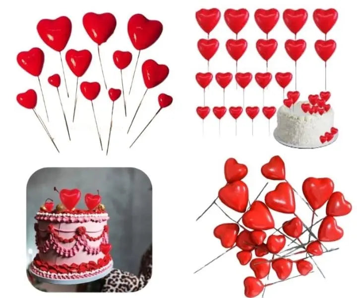 Red Faux Heart Toppers Pack of 20 | Cake Decoration Picks