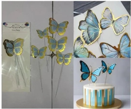 Imported Blue Wire Butterfly Toppers 6pcs | Cake Decoration