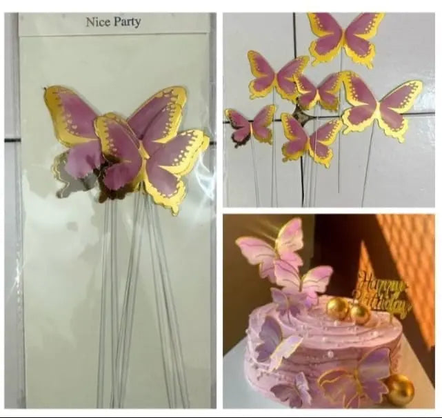 Imported Pink Wire Butterfly Toppers 6pcs | Cake Decoration