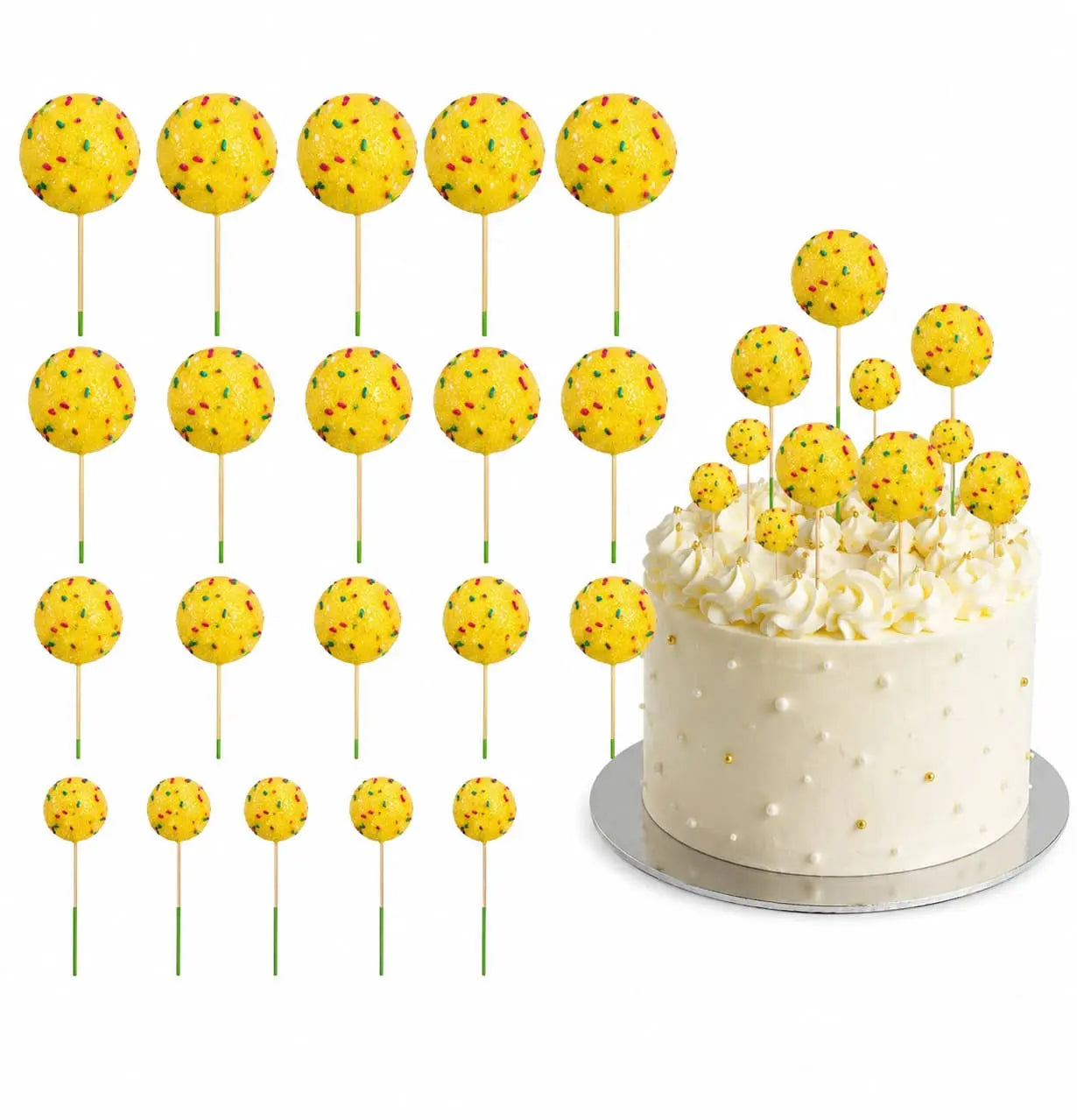Yellow Glitter Sprinkle Faux Ball Pack of 20 | Baking Shop