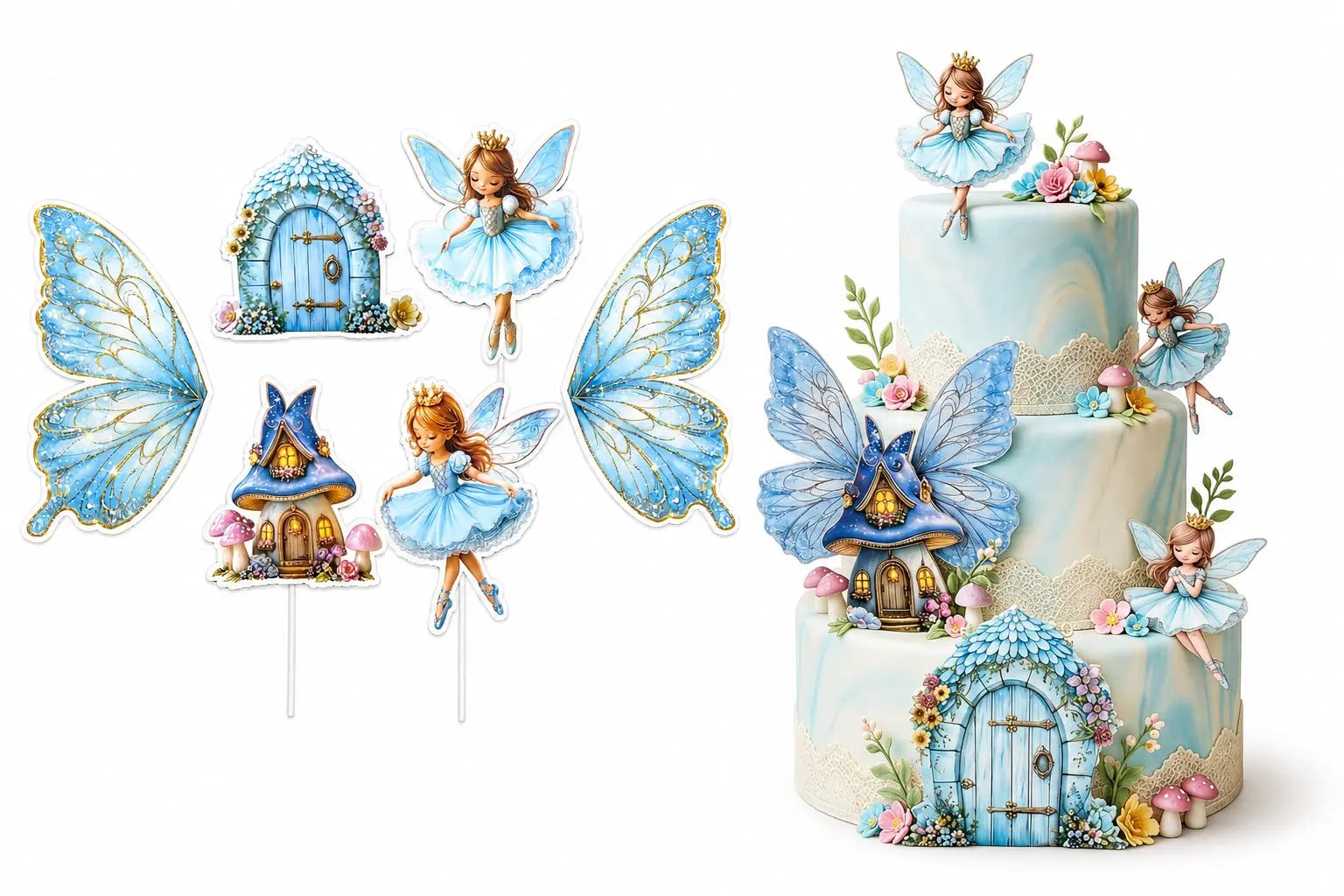 Blue Enchanted Fairy Garden Topper Set | Baking Shop