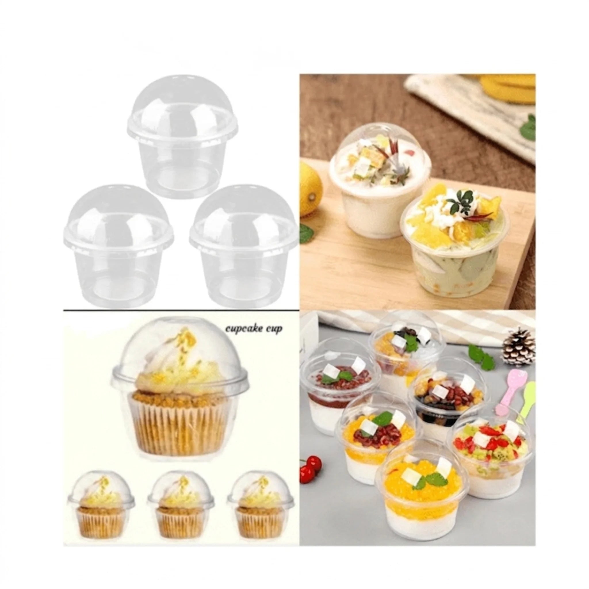 Disposable Plastic Lid Dessert & Cupcake Box Pack of 50Pcs | Bakery Packaging Containers