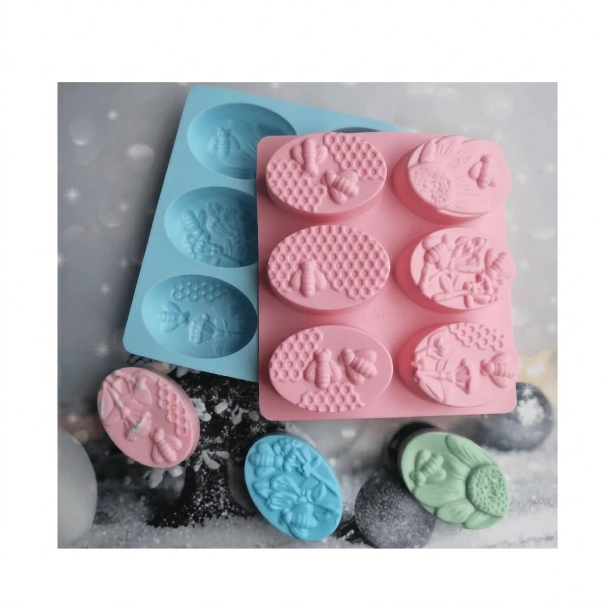 Oval Honey Bee Silicone Mold 6 Cavity | Soap, Baking & Resin Craft Mold