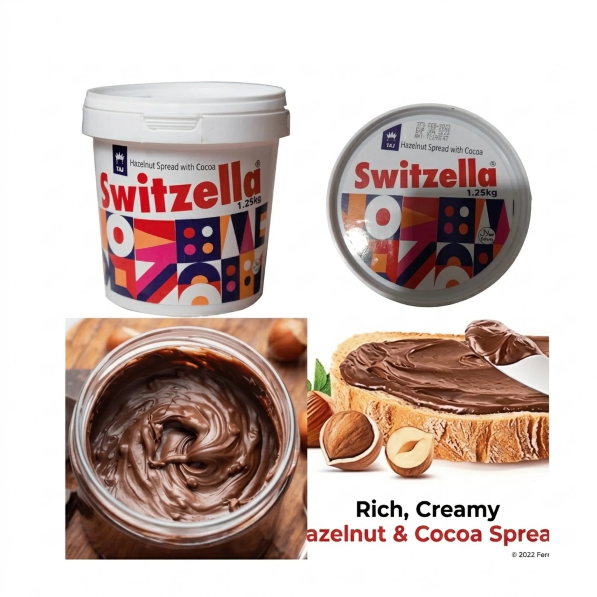 Switzella Chocolate Spread with Hazelnut 1.25KG Bucket | Premium Creamy Cocoa Spread for Desserts, Baking & Breakfast