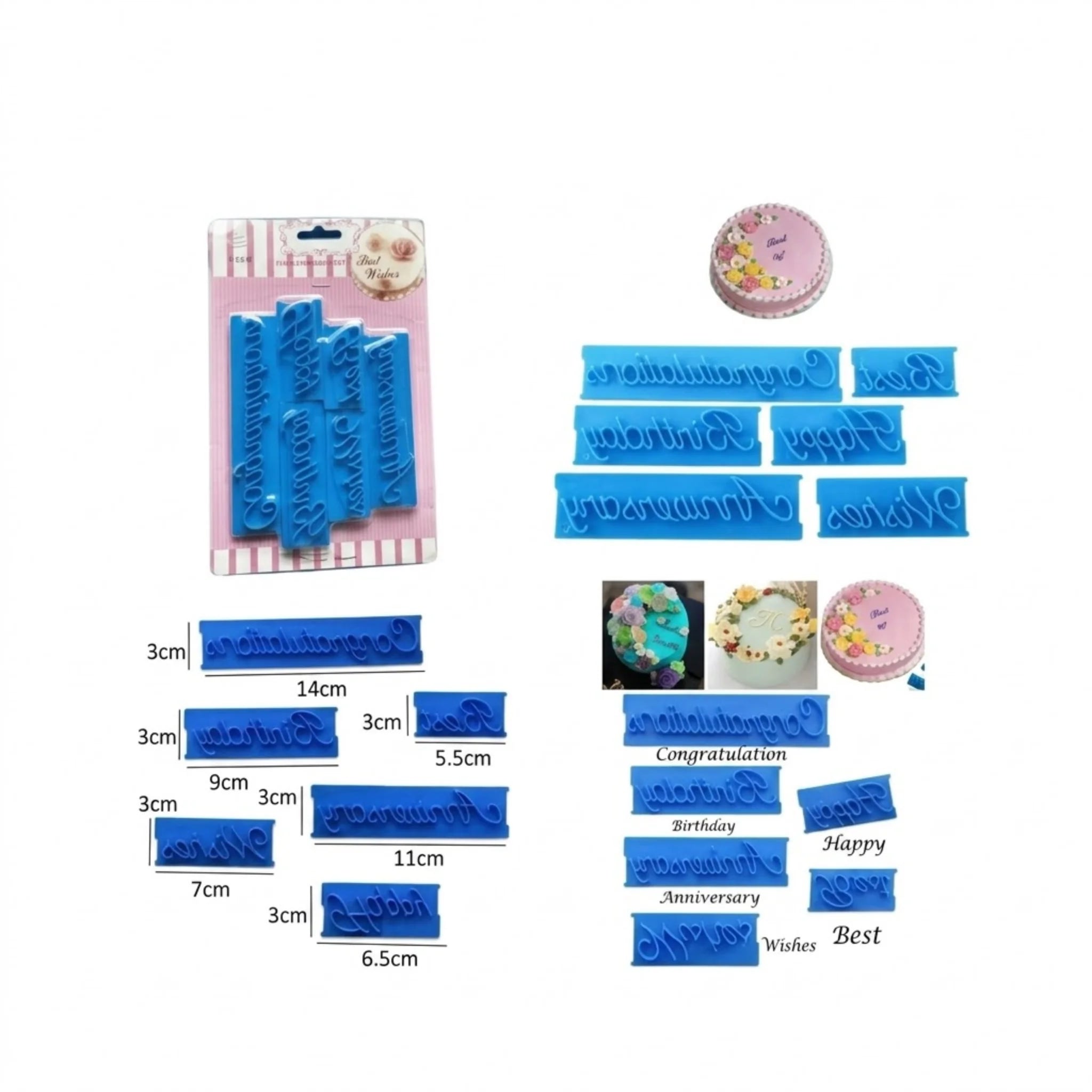 6Pcs Best Wishes Fondant Embosser Set | Cake Decorating & Fondant Letter Press Tools